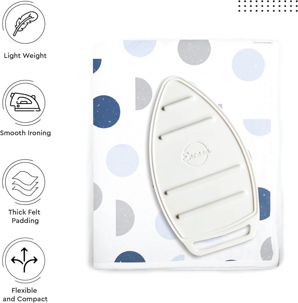 Encasa XO Ironing Mat/Pad (Large 48"x28") with 3mm Padding & Silicone Iron Rest for Steam Pressing on Tabletop or Bed - Heat Resistant, Portable, Quilting & Travel Blanket - Blue Moon