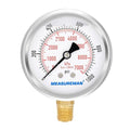 MEASUREMAN 2-1/2inch Dial Size, Liquid Filled Pressure Gauge, 0-1000psi/7000kpa, 304 Stainless Steel Case, 1/4inchNPT Lower Mount