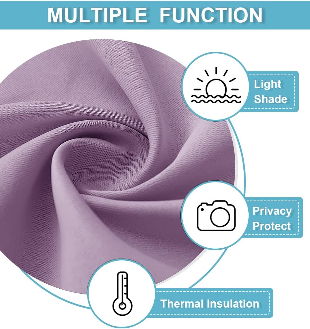 RYB HOME 84 inch Curtains Blackout, Solid Energy Efficiency Curtains & Drapes for Bedroom Thermal Insulated Window Treatment for Living Room, W 42 x L 84 inch, 2 Panels, Lilac