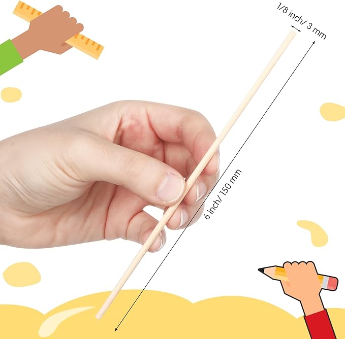 EBOOT 100 Pcs Wooden Dowels Rods 1/8 x 6 Inch Round Wooden Sticks for Crafts Unfinished Hardwood Sticks Dowel Rods Assortment for Crafting Cake Dowels & DIY Project