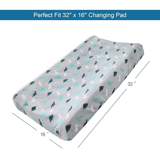 Changing Pad Cover for Boys Girls 4 Pack, Comfy & Breathable Changing Table Cover for 32''x16" Changing Table Pads, Diaper Changing Pad Cover, Dinosaurs & Ocean