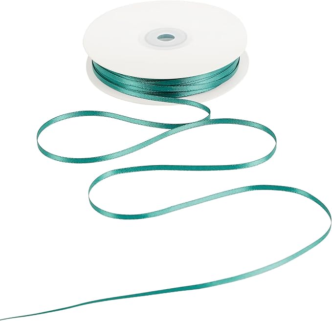 HUIHUANG Teal Green 1/8" Solid Color Thin Satin Ribbon 1/8 inch x 100 Yards for Crafts, Thin Green Ribbon for Gift Tags, Invitation Card, Gift Wrapping, Holiday Party Decor, Christmas Ornaments