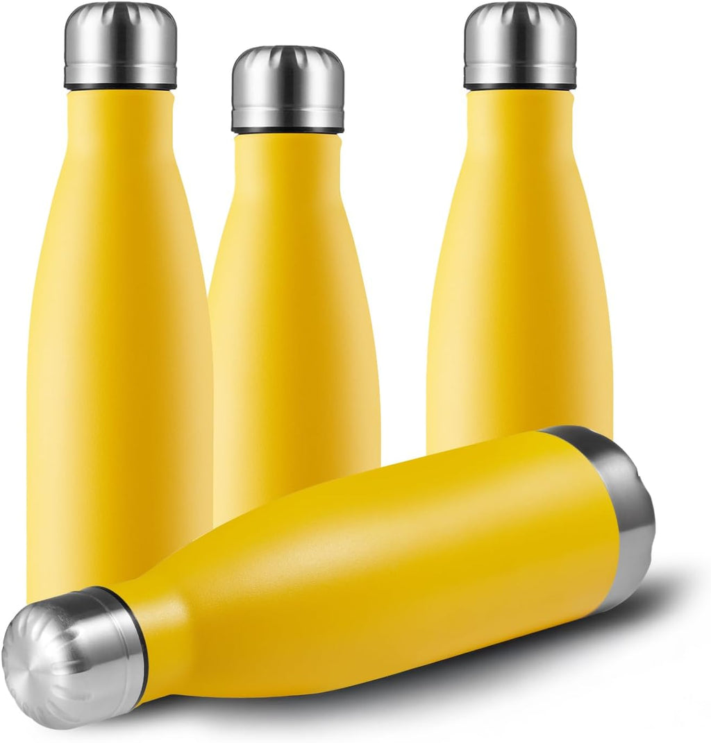 MEWAY 17oz Sport Water Bottle 4 Pack Vacuum Insulated Stainless Steel Leak-Proof Double Wall Cola Shape Water Bottle,Keep Drinks Hot & Cold(Yellow,4 Pack)