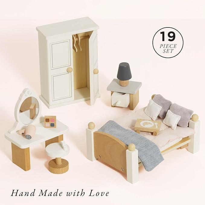 Le Toy Van - Wooden Daisylane Master Bedroom Dolls House | Accessories Play Set For Dolls Houses | Girls and Boys Dolls House Furniture Sets - Suitable For Ages 3+, ME057