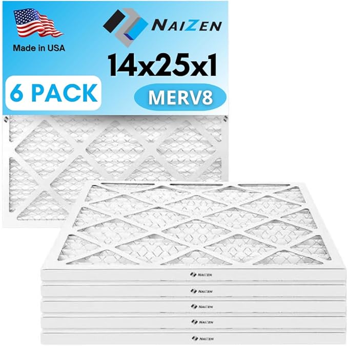 NAIZEN Air Filter Replacement Set, 14x25x1 inches, MERV 8, 6 Pack, Pleated