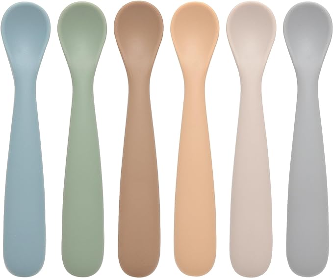 Baby Spoons, 6 Pack First Stage Silicone Feeding Spoons, Soft Tip Feeding Baby Utensils, Baby Led Weaning Supplies Training Spoons, Dishwasher and Boil Safe