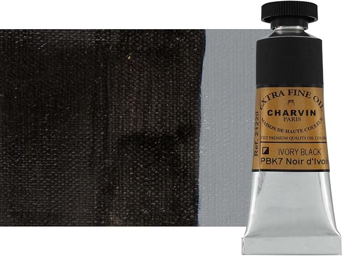 Charvin Extra Fine Oil Paint, Ivory Black 20 ml - Triple-Milled, Rich Texture, Poppy Oil-Based, Light-Fast, Handmade, Archival Quality