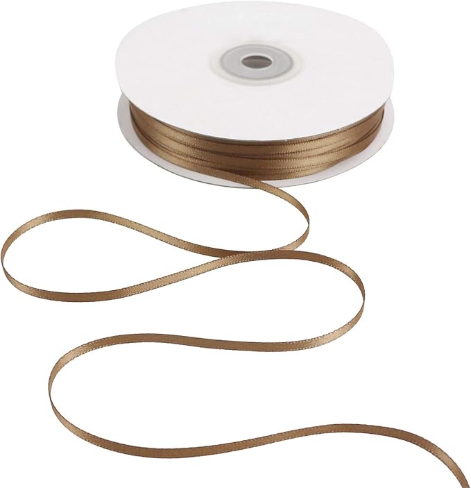 HUIHUANG Solid Color Satin Ribbon 1/8 inch x 100 Yards Roll Ribbon for Crafts (Light Brown)