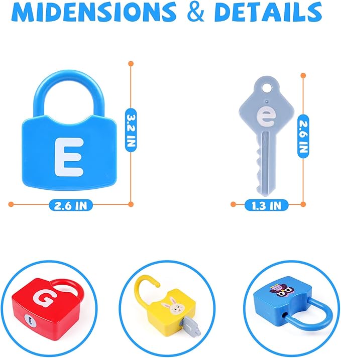 AXEARTE Montessori Educational Toys - Alphabet Learning Locks and Keys for Toddlers - 26 Locks & Keys Set - Baby Sensory Fine Motor Skills Toys - ABC Locks and Keys
