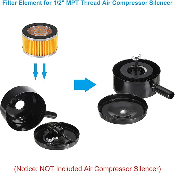 PATIKIL 3.2 x 2 Inch Air Compressor Intake Paper Filter 4 Pack Piston Type Air Filter Elements Replacement for Blowers Generators Filter Particles to Reduce Noise, Yellow