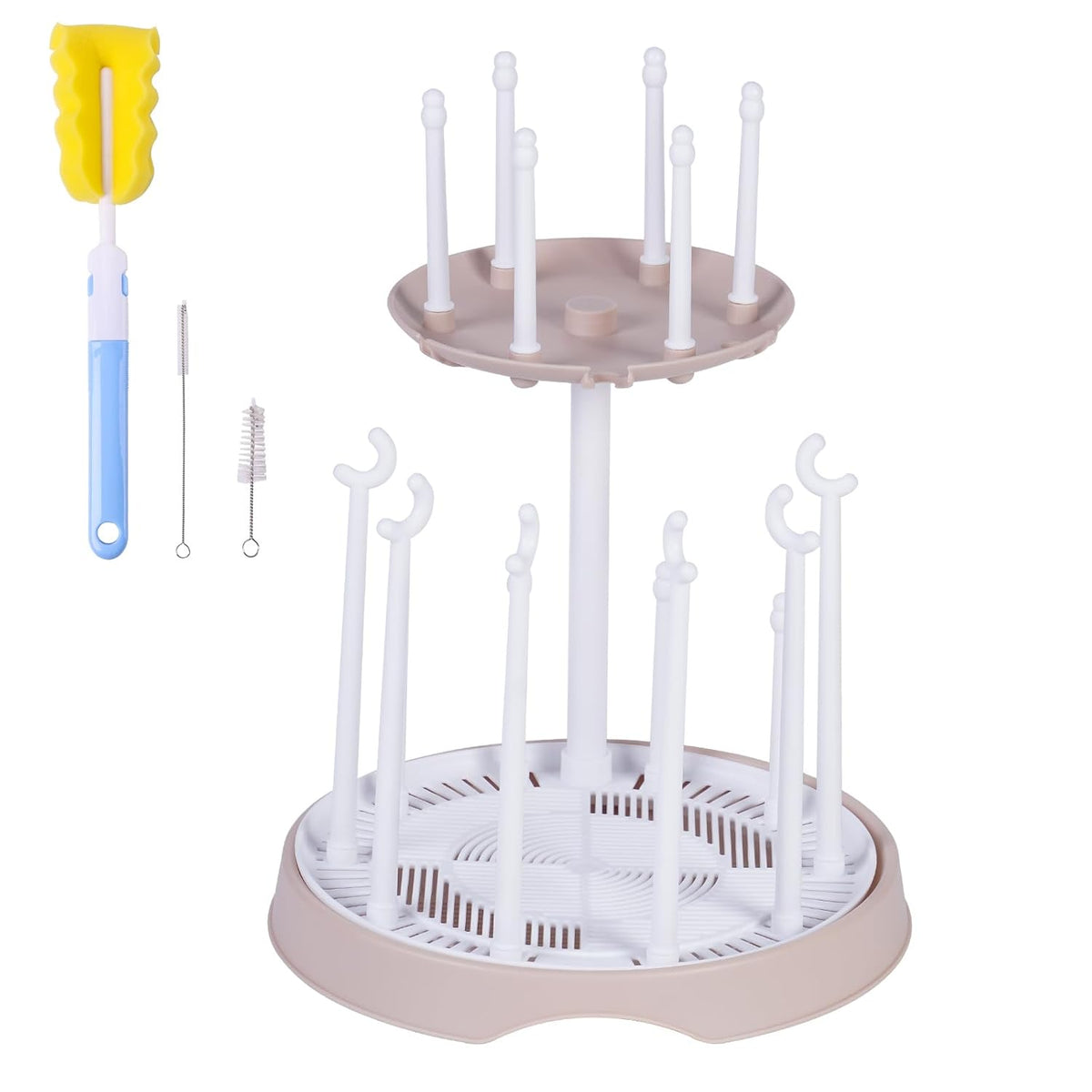 Baby Bottle Drying Rack,Double-Layer Bottle Drying Rack,Hold Up to 16 Baby Bottles,Suitable for Indoor, Kitchen, Living Room（Pink Lotus Root）