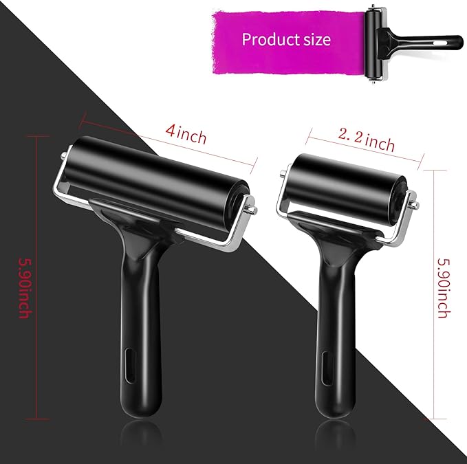 2Pcs Rubber Roller Brayer Rollers Hard Rubber 4 and 2.2 Inch for Printmaking (Black) by HRLORKC…