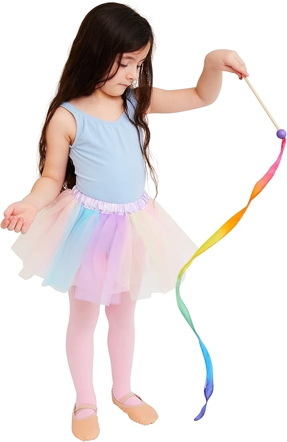 Sarah's Silks Mini Rainbow Streamer - Long Ribbon Wand for Kids, Pretend Play, Dance, Baton Stick Twirling, and Gymnastics Party Favors | 100% Silk and Wood Montessori and Waldorf Toys (2)