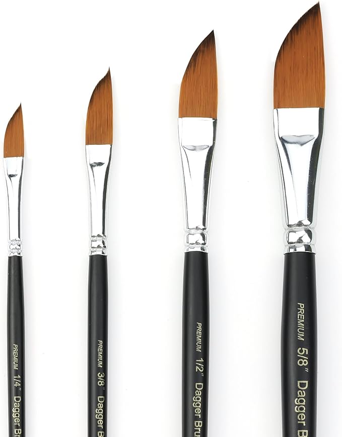 Dagger Striper Brush Set - 4 PCS Premium Watercolor Pinstriping Brushes Set with Korean Nylon Hair for Detail, Fine Lines, Acrylic, Ink, Gouache