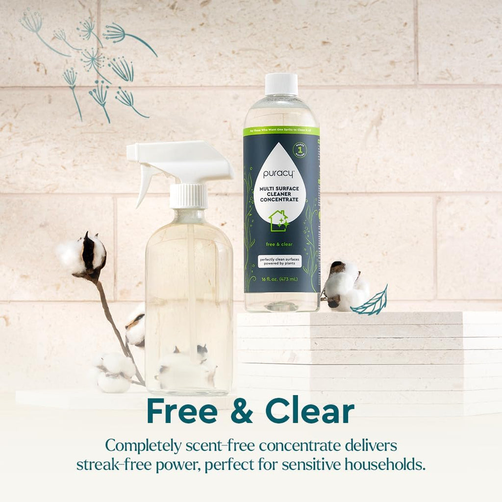 Puracy Multi-Surface Cleaner Concentrate - Plant-Powered Everyday Surface Cleaner - Natural All Purpose Cleaning Solution As Seen on TikTok (Free & Clear, 16 fl oz)