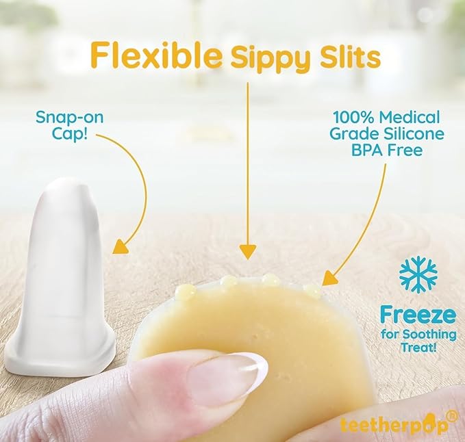 Teetherpop Fillable Silicone Teether for Babies – Breastmilk Popsicle Molds for Teething with Spill-Proof Sippy Slits – Freezable Baby Teethers for Liquids & Purées - Cooling Teething Relief -BlueLime