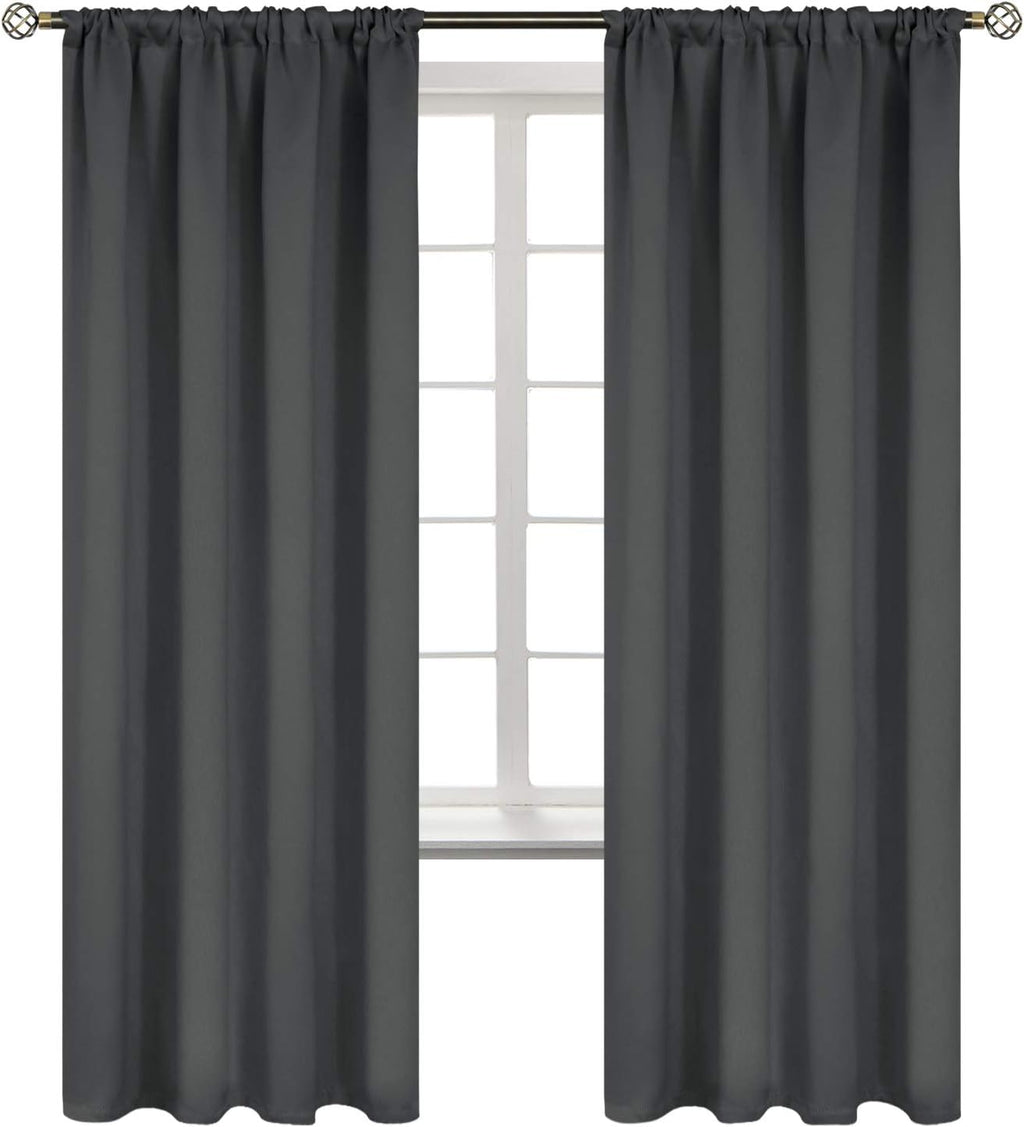 BGment Rod Pocket Blackout Curtains for Bedroom 72 Inch Long - Thermal Insulated Room Darkening Curtain for Living Room, 52 x 72 Inch, 2 Panels, Dark Grey