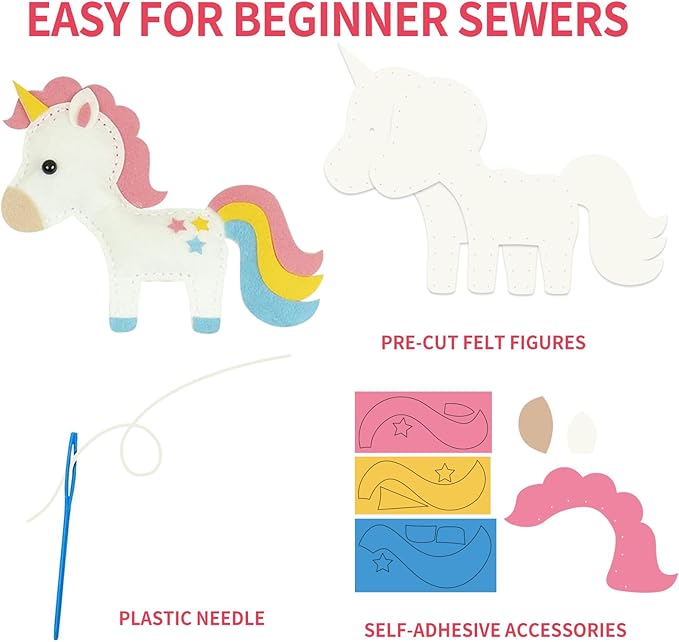 FYXGZZH Kids Beginner Sewing Kit – DIY Stuffed Craft Set with Pre-Cut Felt, Plastic Needle & Embroidery Thread, Educational Arts & Crafts for Boys & Girls Ages 6-12, Castle