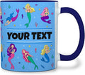 Personalized Mug for Kids - Mermaids - Custom Name/Text, Ceramic Hot Chocolate/Cocoa/Coffee Cup for Girls, Birthday/Christmas/Holiday Gift - 11 oz, Navy Blue Handle