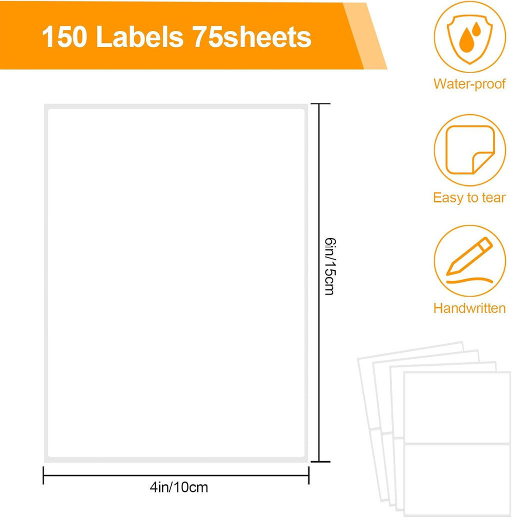 150 Pcs Labels for Storage Bins, 6 X 4 Inch Removable Labels for Storage Bins, Tear Resistant No Residue Storage Bin Labels, Matte White Blank Box Labels for School, Home, Business