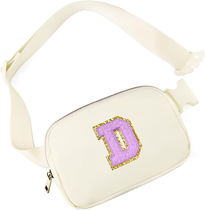 Gitus Gifts for 8 9 10 11 12 Year Old Girls Belt Bag Fanny Pack Crossbody Bags with Initial Letter Patch Cute Stuff Birthday Gifts for Teen Girls Women Personalized Trend Stuff (Ivory-D)
