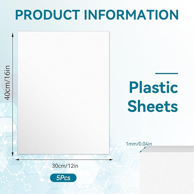5 Pack White Plastic Sheets 12x16x0.04 in Flexible High Tensile Plastic Sheets Hard Plastic Panel for DIY Materials Handicrafts Home Decoration