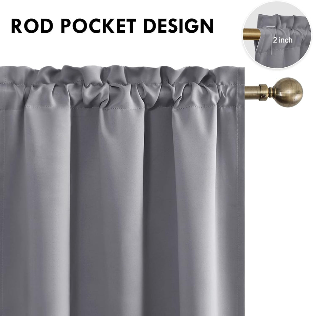 DWCN Blackout Curtains for Bedroom – Thermal Insulated Energy Saving Drapes for Living Room, Grey, W 38 x L 84 Inch, Set of 2 Rod Pocket Curtain Panels