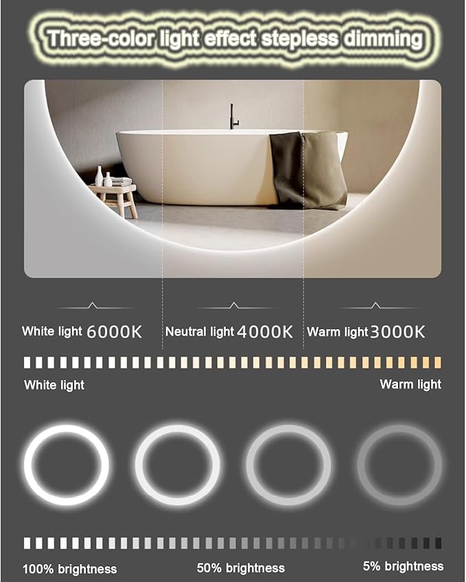 Bathroom Led Mirror ，Bathroom Mirror with LED Lights，Backlit Bathroom Mirror ，LED Mirror for Bathroom，Backlit Lighted Makeup Mirror，with Touch Sensor/Dimming/Demister pad(B,H100*W50cm/H39.4*W19.7IN)