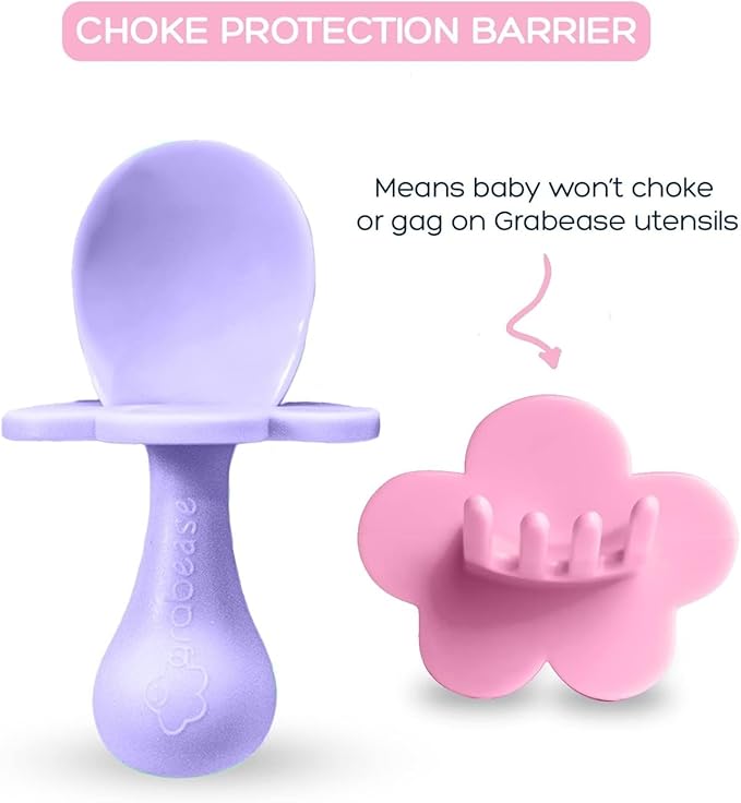 Grabease Baby Spoons Baby Led Weaning Supplies Toddler Forks Feeding, BPA-Free & Phthalate-Free for & Toddler, 2 Sets, Blush and Lavender
