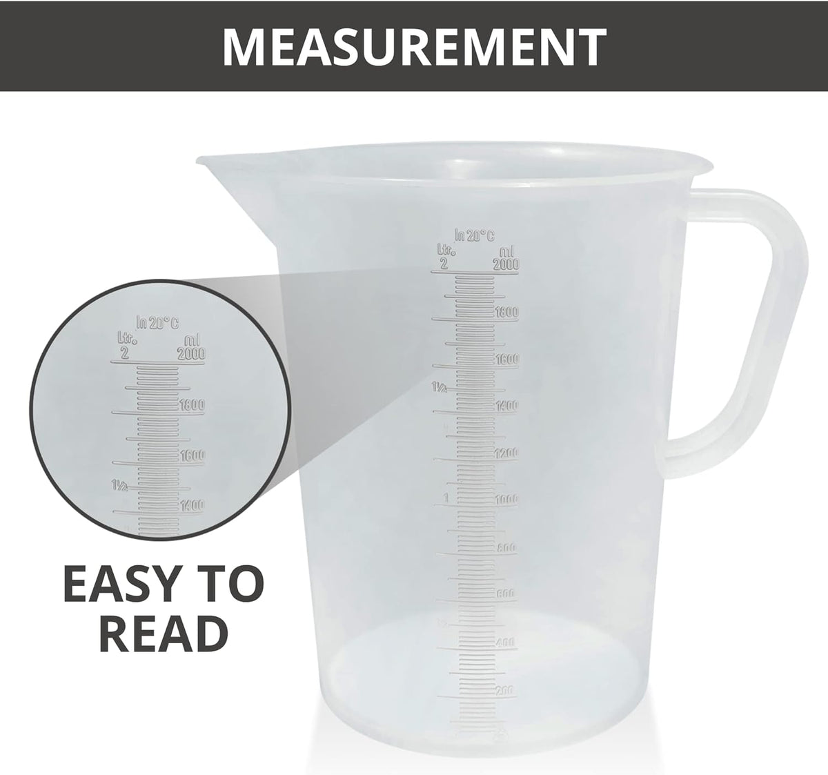Appletofu Plastic Graduated Measuring and Mixing Pitcher - 2000ml Plastic Graduated Measuring Pitcher - Large Cylinder Graduated Measuring Container with Handle and Pour Spout - 2 Liter