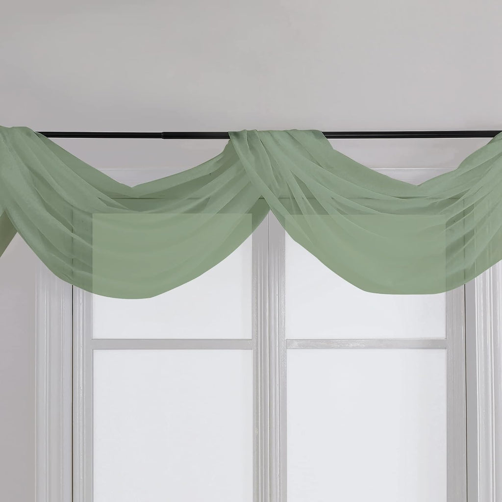 Chyhomenyc Sheer Window Curtains 144 inch Extra Long 2PCS, Airy Scarf Drapes Rod Pocket Window Treatments for Christmas/Wedding/Living Room/Anniversary, 12FT L, 42Wx144L, Sage Green