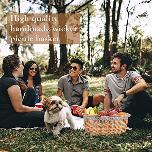 Picnic Outdoor Blankets Waterproof Extra Large - Beach Mat Foldable with Carry Strap Camping Woodchip Picnic Basket with Double Folding Handles, Natural Woven Basket, Gift Packing Woven Basket