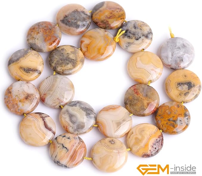 GEM-Inside Lace Agate Gemstone Loose Beads Natural 20mm Coin Crzay Crystal Energy Stone Power for Jewelry Making 15"