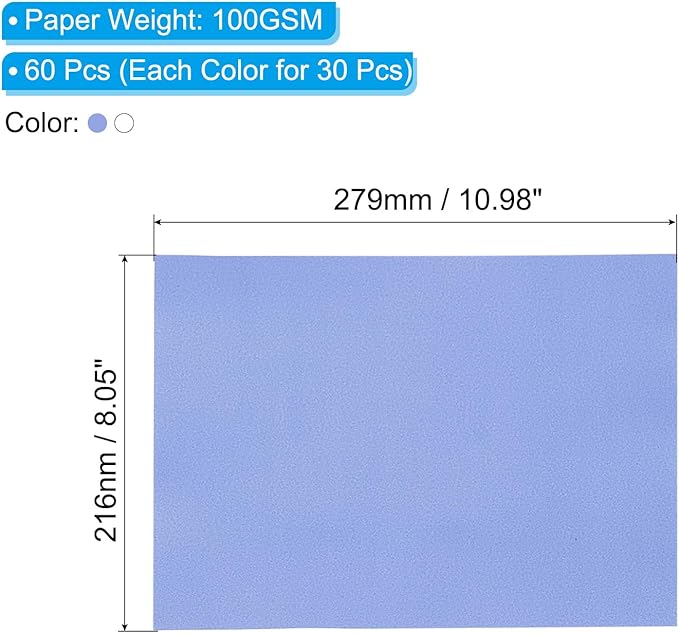 PATIKIL 60 Sheets Vellum Paper 8.5x11inches, Printable Translucent Paper 100GSM Colored for Invitations Laser Inkjet Printing Card Making Crafting Wedding Tracing, Blue/White
