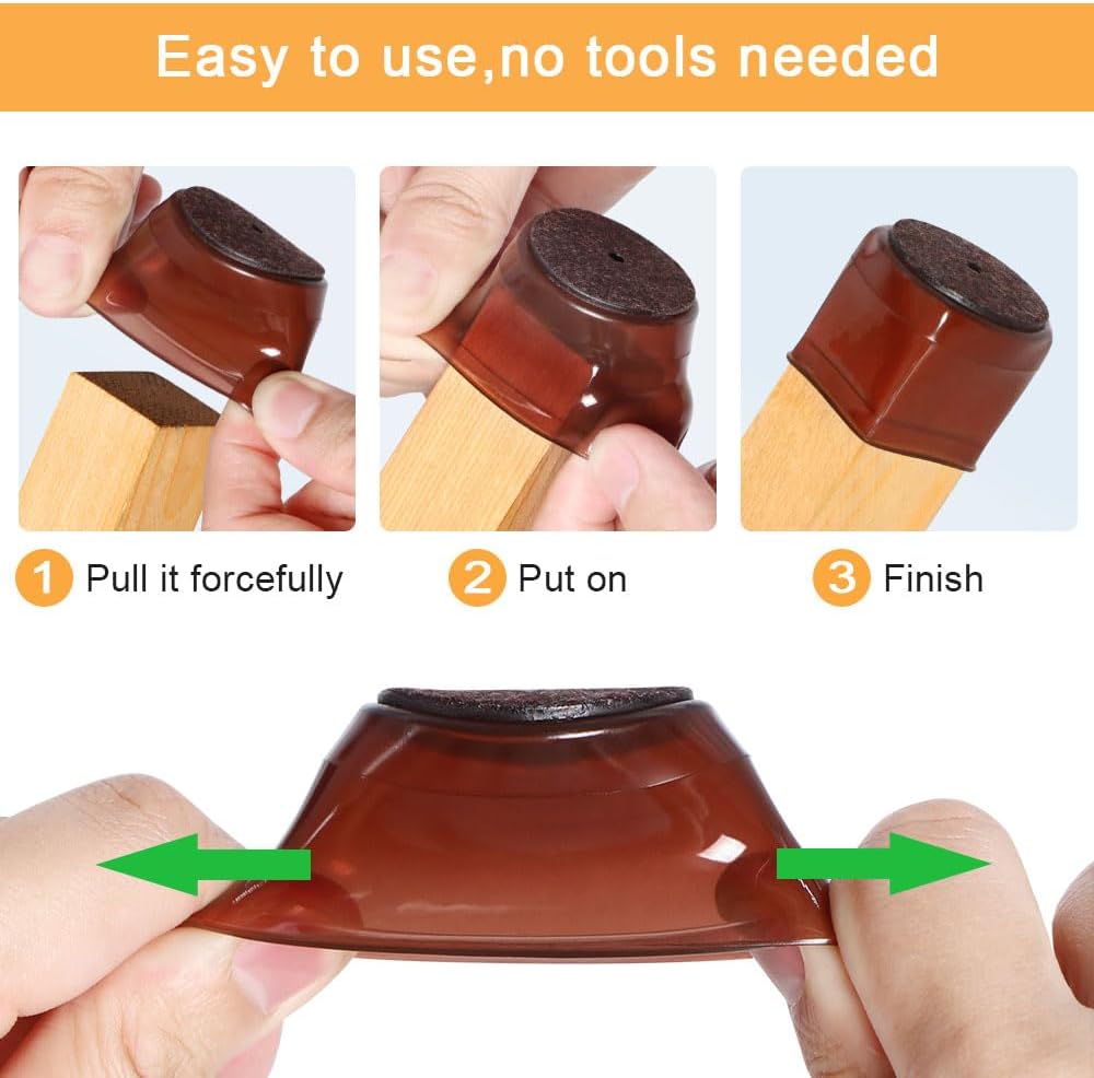 32 Pcs Chair Leg Protectors for Hardwood Floors, Silicone Felt Furniture Leg Cover Pad for Protecting Floors from Scratches and Noise, Smooth Moving, Small(Fit Round Diameter：5/16" to 1-5/16")