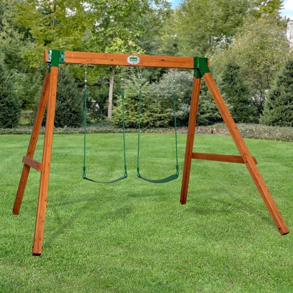 Backyard Discovery Durango Cedar Wood Swing Set Kit with Classic A-Frame, Two Belt Swings, Pinch-Free Ropes, Easy Assembly, Heavy-Duty, Lumber and Hardware Included, Outdoor Playset, Ages 3-10