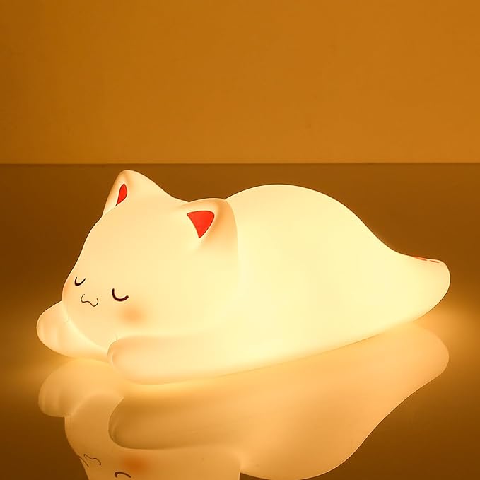 LOVERUIS Cute Night Light for Kids Cat Night-Light Baby Girl Squishy NightLight 1/3 Hour Timer Kitty Light Dimmable Nursery Lamp Colorful Nightlight Gift for Kid Toddler Kawaii Bedroom (Mimi)