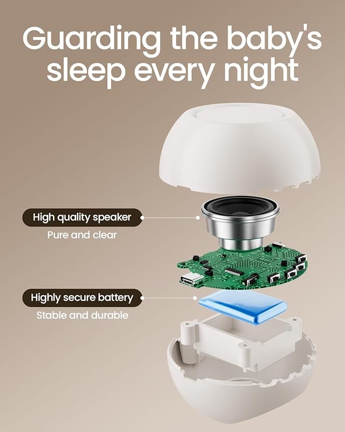 2025 Mom's Choice Awards, Portable Sound Machine for Baby Adult, AI Cry Detection, 18 Soothing Sound, Bluetooth Rechargeable White Noise Machine for Home Office Travel, Nursery Light, Gray