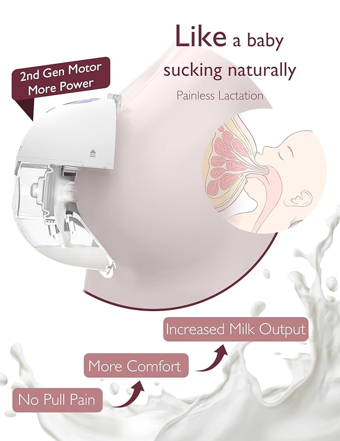 Momcozy M5 Hands-Free Wearable Breast Pump, Double-Sealed Flange for Baby-Like Comfort, 3 Modes & 9 Suction Levels, Portable Electric Pump – 24mm, 2-Pack Lilac