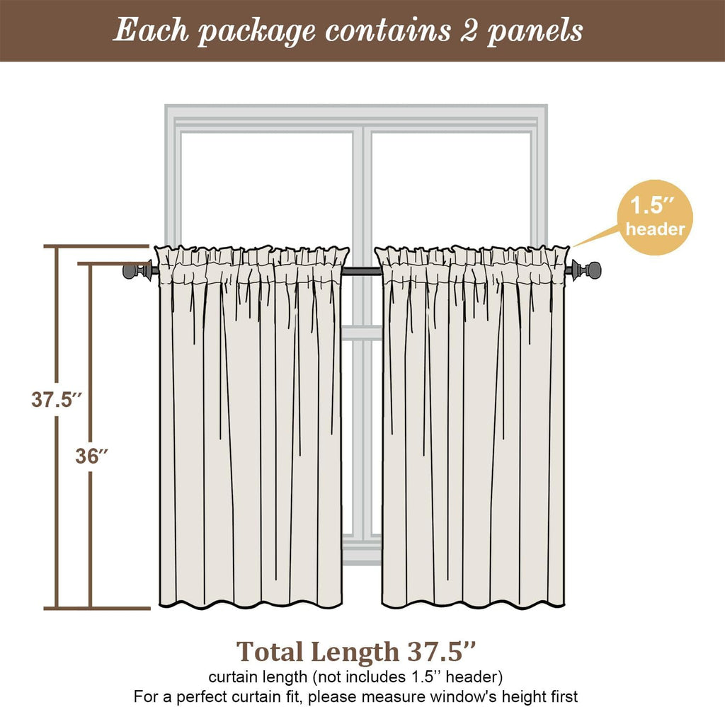Chyhomenyc Light Green Sheer Curtains 36 inch Length 2 Panels Set, Light Filtering Voile Short Window Curtians for Bathroom Living Room Farmhouse Small Windows, Each 42Wx36L in, 2PCS