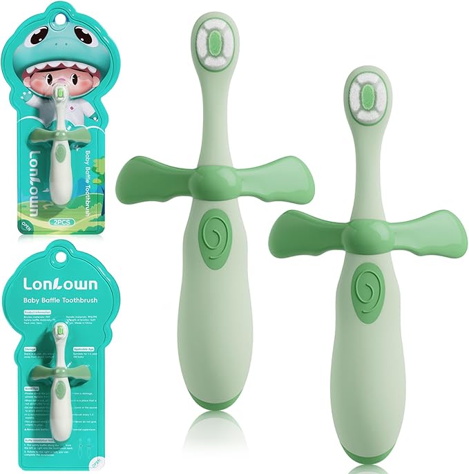 Kids Toothbrushes 2 Pack,Soft Bristle Toothbrushes for Baby 1-3 Years Old Cute Dinosaur Toothbrush for Toddlers Baby's First Training Toothbrush Anti-Strike Throat Not Easy to Shed Bristles