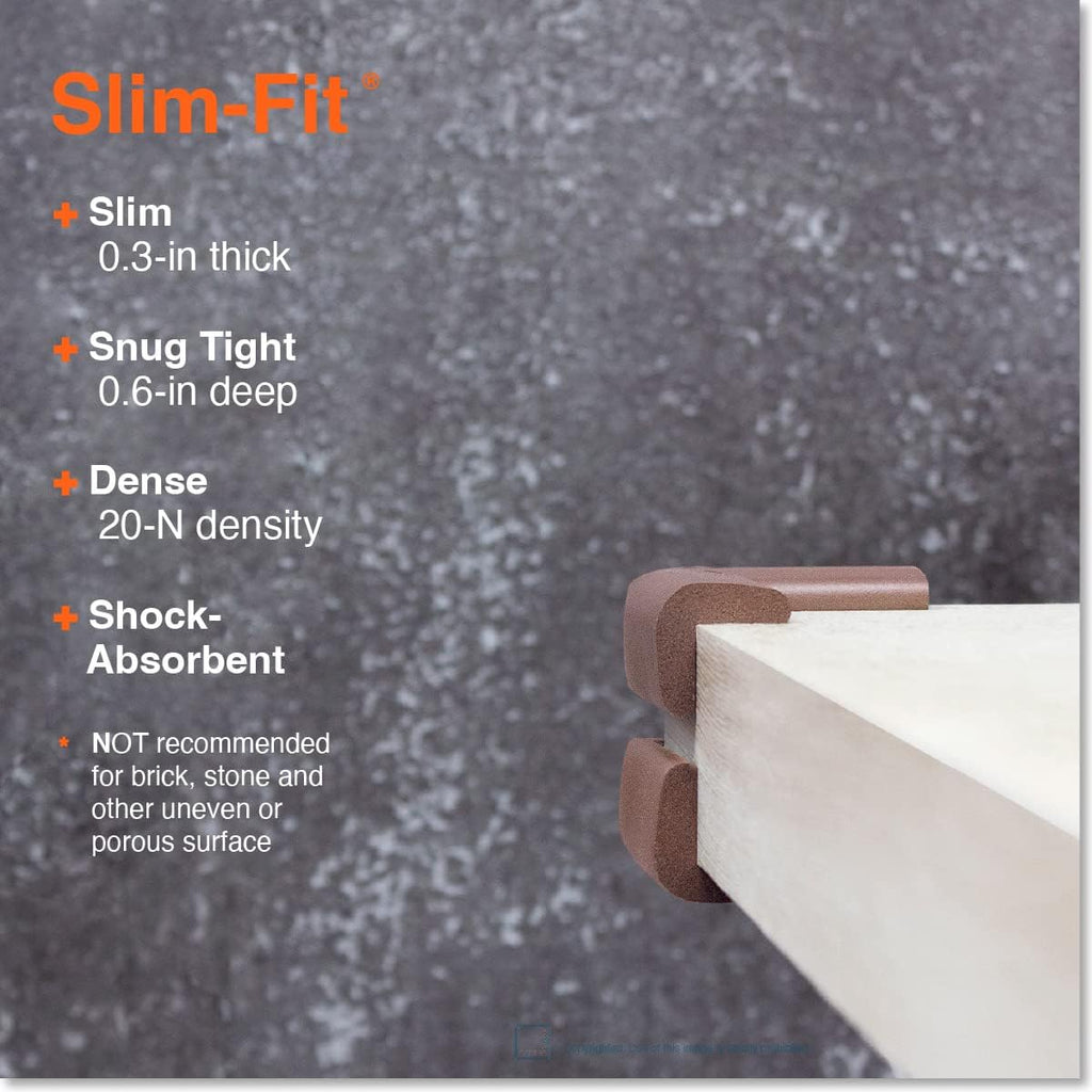 Roving Cove Slim-Fit Corner Protector for Baby Proofing (8 Small Corners), Soft Rubber Foam Furniture Corner Bumper Guards, 3M Adhesive Pre-Taped, Coffee Brown