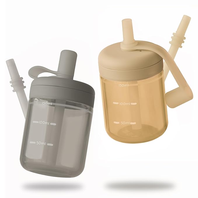 Moonkie Baby Straw cup | Silicone Toddler Sippy Cup Training Cup with Straw Lid | BPA-Free Drop-Proof Baby Cup | Led Weaning | 6 Months+, 5 oz, 2pack