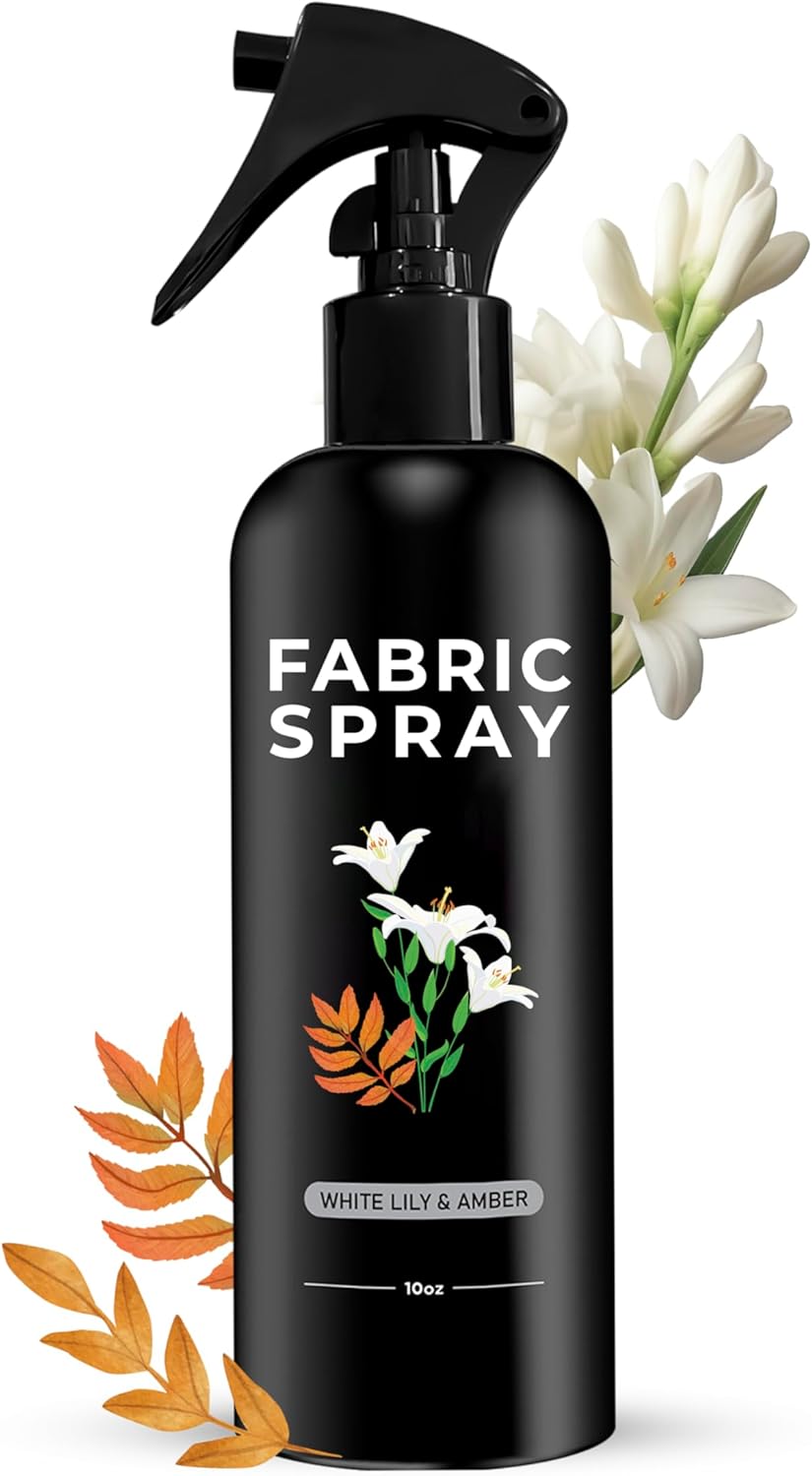 605Products Linen & Fabric Spray - Home Fragrance Freshener for Bedding & Laundry, Natural Deodorizer with Essential Oils - White Lilly & Amber (10oz)