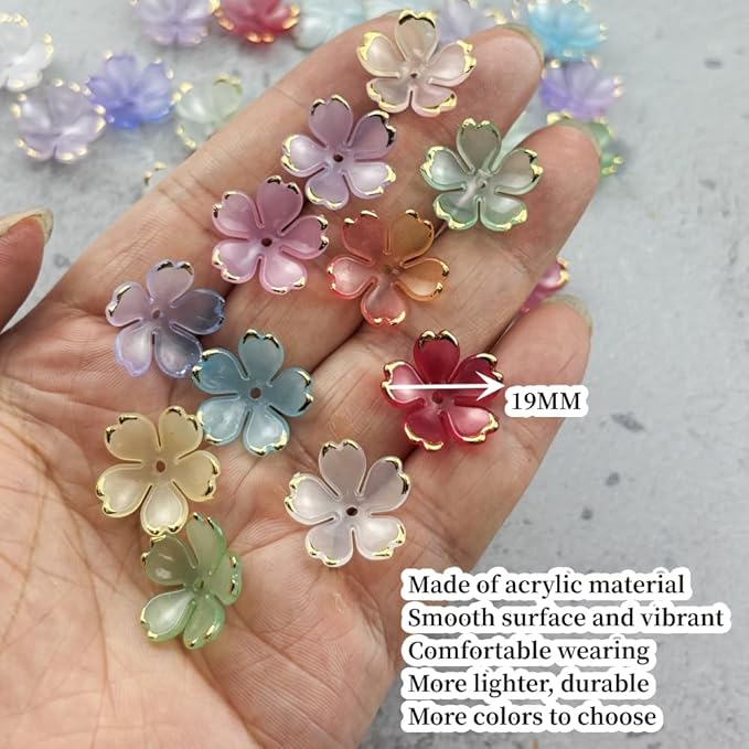 100pcs Acrylic Flower Beads, 19mm Cherry Blossom Plastic Gradient Flower Spacer Beads for DIY Crafts Bracelet Necklace Earrings Jewelry Making(Mix Colors)