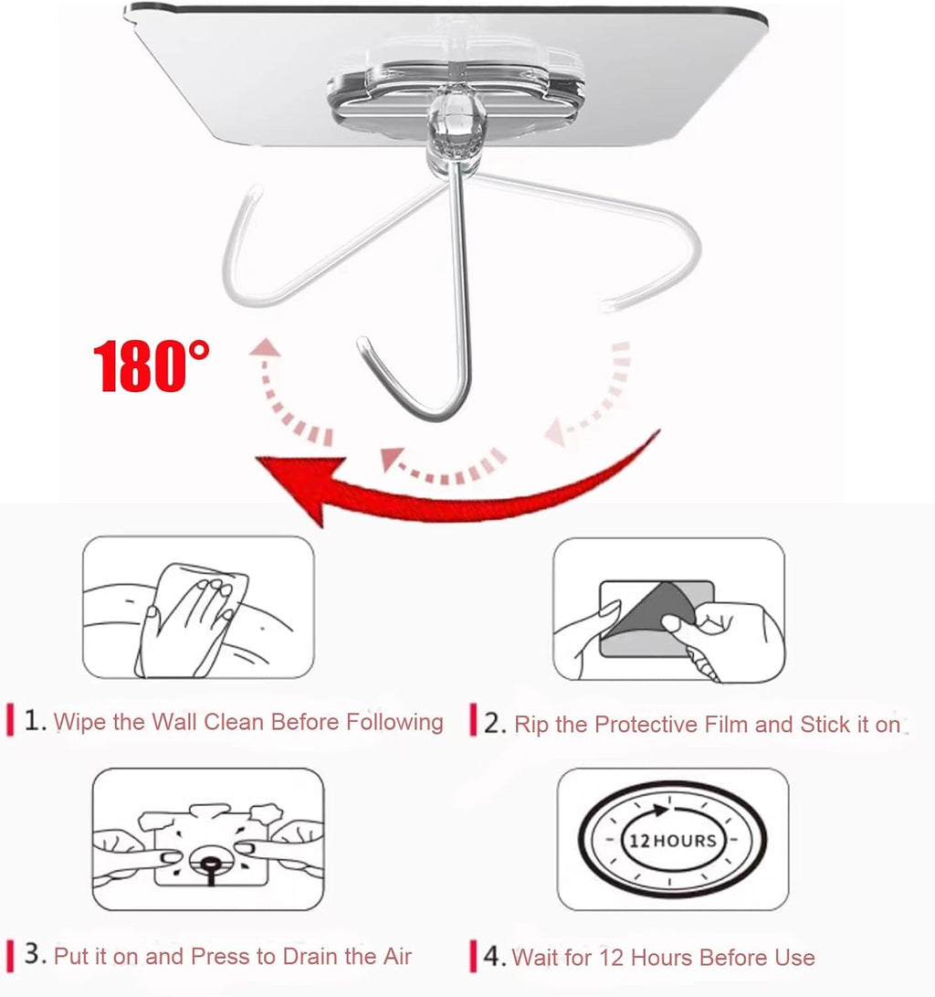DDMY Hooks for Hanging, 50 Pack Wall Hooks 50lb(Max) Transparent Reusable Waterproof Adhesive Hook for Kitchen Curtain, Towel Hook for Bathrooms, Heavy Duty Self Coat Hook for Walls No Damage
