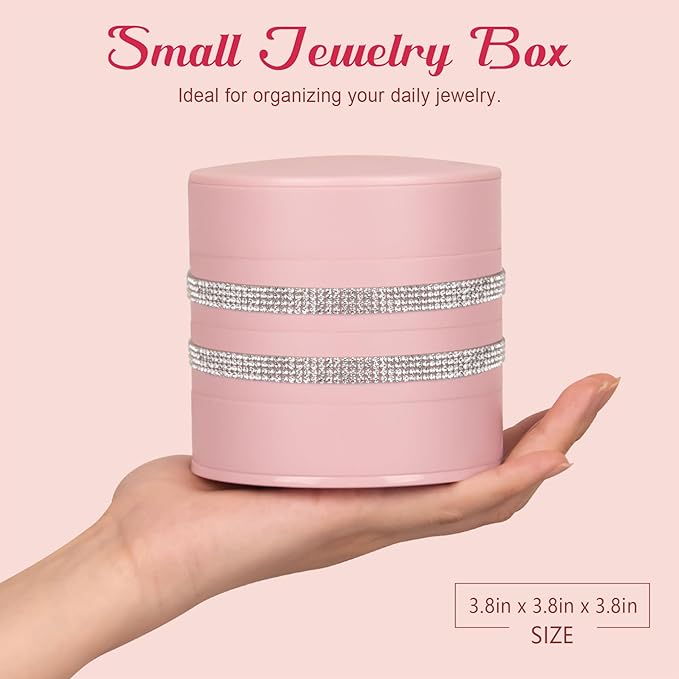 CONBOLA Jewelry Holder Organizer, Christmas Gifts Ideas for Women, Small Jewelry Storage Box Earring Holder, 5-Layer Rotating Jewelry Storage Tray with Lid for Bracelets Rings Bracelets