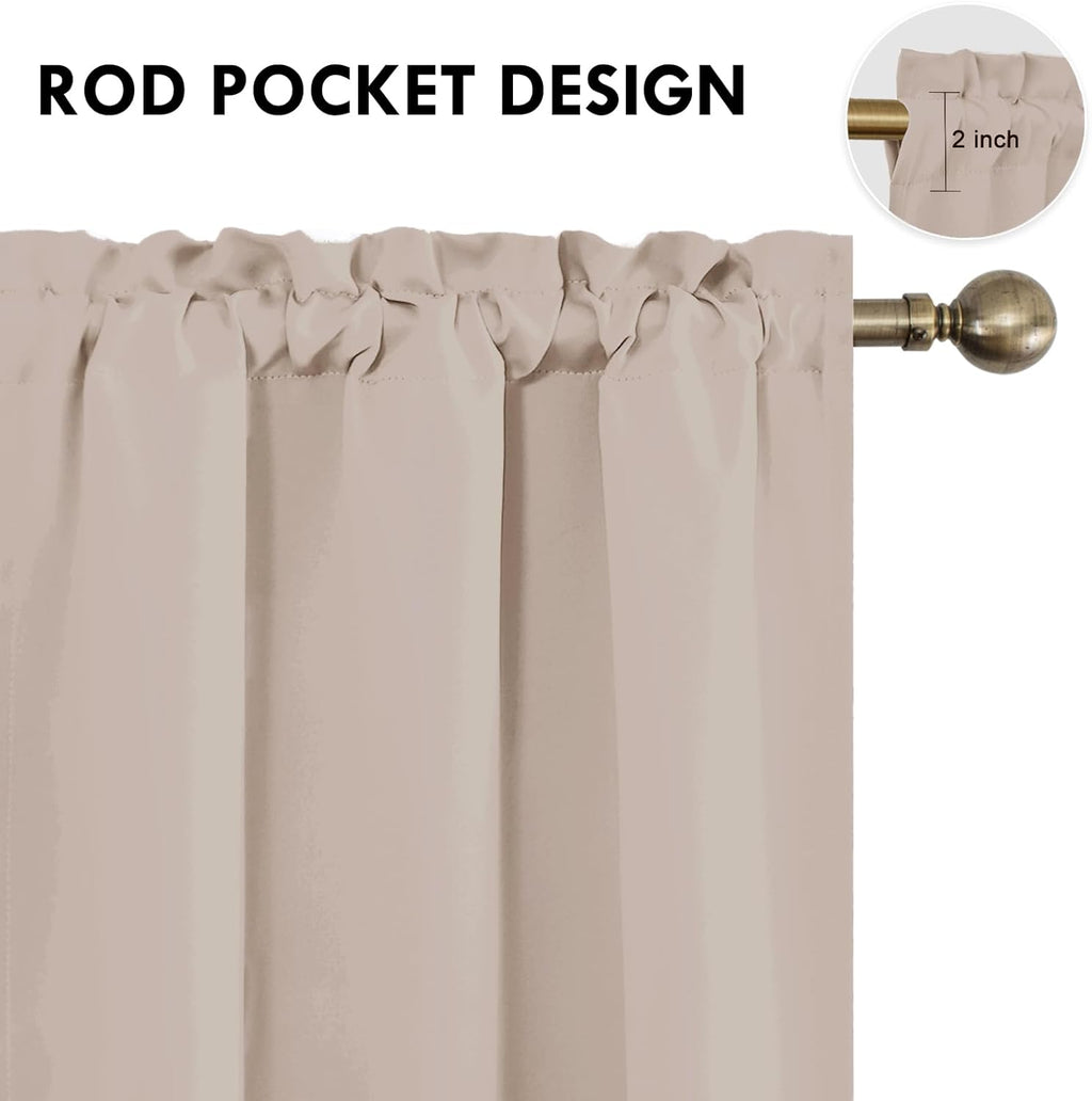 DWCN Blackout Curtains for Living Room Thermal Insulated, Energy Saving & Noise Reducing Bedroom Curtains, Camel, W 42x L 72 Inch, Set of 2 Rod Pocket Curtain Panels
