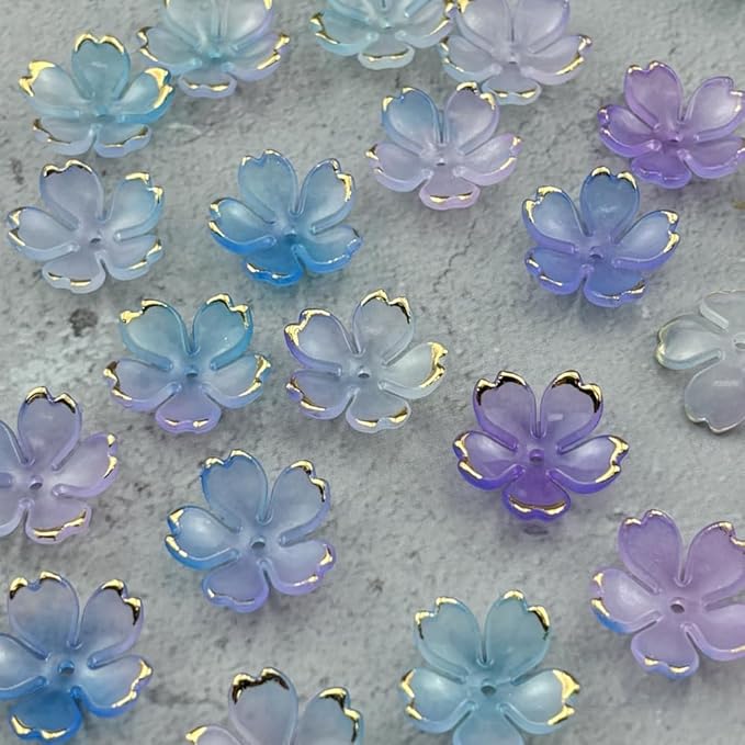 100pcs Acrylic Flower Beads, 19mm Cherry Blossom Plastic Gradient Flower Spacer Beads for DIY Crafts Bracelet Necklace Earrings Jewelry Making(Blue Purple)