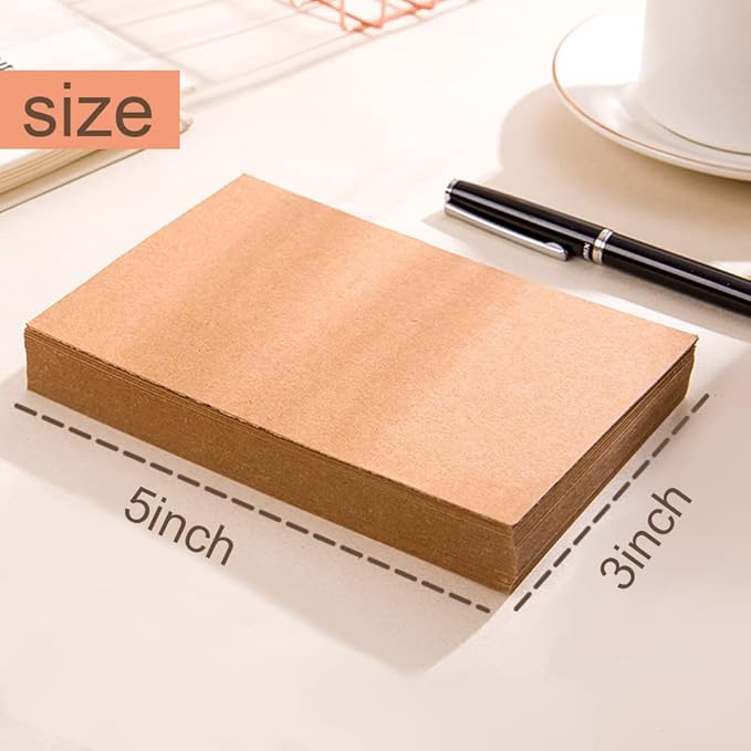 Bercoor 200 Pack Blank 3 x 5 Inch Index Cards, Heavy Study Cards, Note Cards for Office, School Learning, Kraft Paper